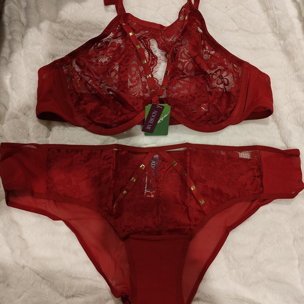 Adore Me Red Lace Bra and Panty Set